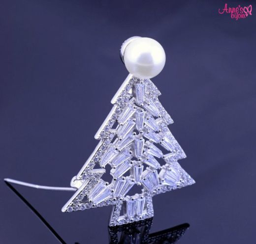 Brosa Sparkling Christmas tree din argint