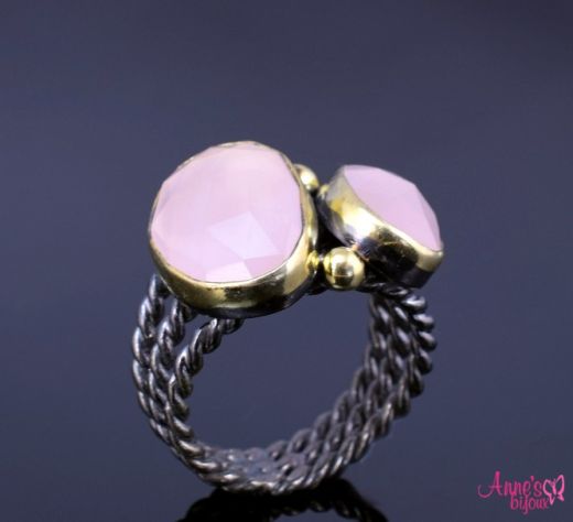 Inel din argint cu pietre semipretioase din cuart roz